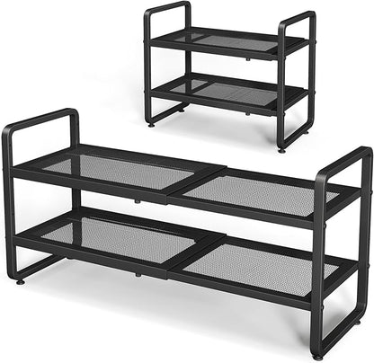 SNTD Shoe Rack - Expandable Shoe Organizer for Closet, Adjustable Metal Shoe Shelf Storage, Stackable Long Shoe Stand Holder for Garage, Entryway, Door Entrance (Black, 2-Tier)
