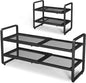 SNTD Shoe Rack - Expandable Shoe Organizer for Closet, Adjustable Metal Shoe Shelf Storage, Stackable Long Shoe Stand Holder for Garage, Entryway, Door Entrance (Black, 2-Tier)