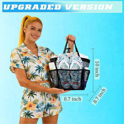 Attmu Mesh Shower Caddy Portable for College Dorm Room Camping Essentials, Shower Caddy Dorm with 9-Pockets, Large Capacity Hanging Basket Bathroom Bag for Toiletry, Swimming, Gym, Camp, Beach