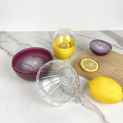 2PCS Fruit and Vegetable Shaped Savers Onion and Lemon Storage Containers for Fridge Vegetable Crisper Makes Food Stays Fresh Longer