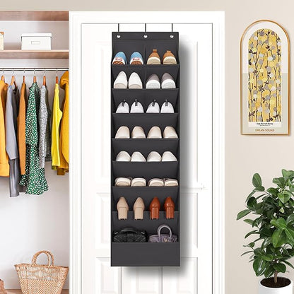 Over Door Organizer with 10 Extra Large Pockets, 23 Pairs Shoes Large Capacity Hanging Storage Organizer for Shoes, Diapers, Black, 8 Layers, 2-Pack