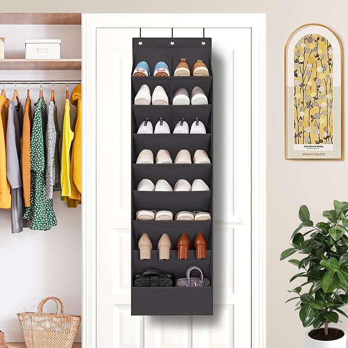 Door Shoe Organizer with 10 Extra Large Pockets, 23 Pairs Shoes Large Capacity Hanging Storage Organizer for Shoes, Diapers, Black, 8 Layers, 2-Pack