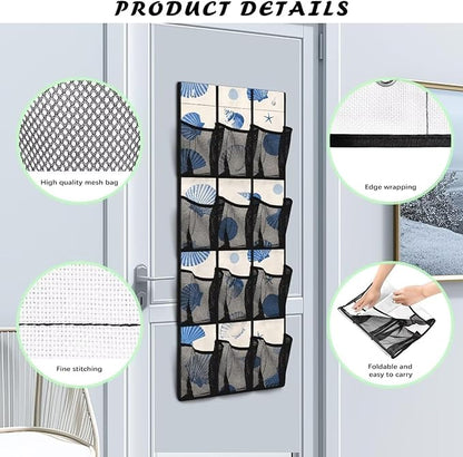 Shell Over the Door Shoe Organizer 12 Large Pockets Hanging Shoe Organizer Sturdy Oxford Fabric Shoe Rack for Door Shoe Hanger