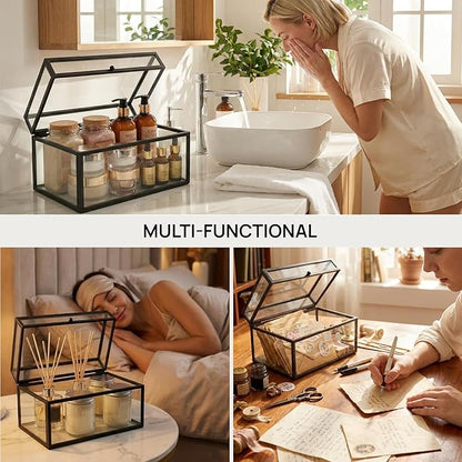 40 Lipsticks Organizer with Lid, Glass Display Box Fits Large Perfume & Skincare, Easy-Access Organiser for Vanity Countertop, Multifunctional Display Box in Any Rooms