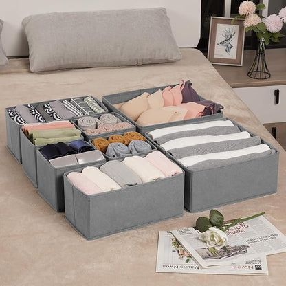 Criusia Drawer Organizer Clothes, 24 Pack Underwear Drawer Organizers, Foldable Closet Organizers and Storage Dresser Drawer Dividers Clothing Organizer for Clothes, Socks, Scarves, Bra, Ties (Grey)