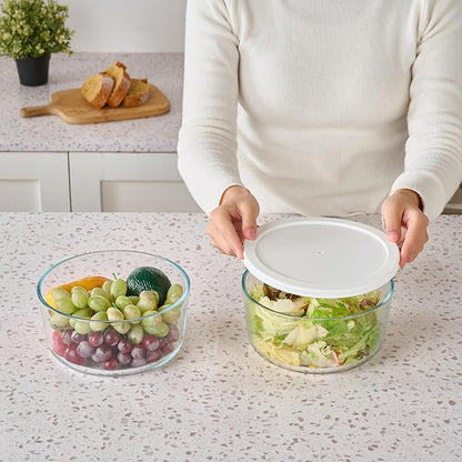 8-Piece Glass Food Storage Containers Set (4 Containers + 4 BPA-Free Lids) | 6.5-Cup, Leakproof | Microwave, Freezer, Oven & Dishwasher Safe | Ideal for Meal Prep & Pantry Organization, White
