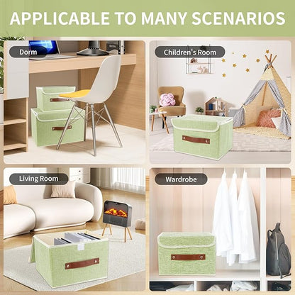 Large Storage Bin with Lid Storage Boxes,Collapsible Linen Storage Basket Container with Lid Storage Cube for Organizing Closets(Green)