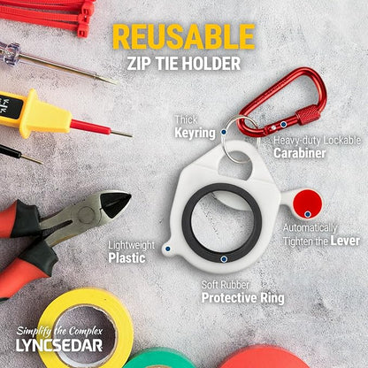 Zip Tie Holder, 2 Pack White Cable Tie Holder Reusable, No.6 Lock Carabiner, Outdoor Use, ABS Plastic, Ziptie Organizer Clip for Electrician Tool Belt Wrap Heavy Duty Storage Container