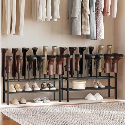 YATINEY Shoe and Boot Rack Organizer, Tall Boots Rack for Closet, Cowboy Shoes Storage, 3 Tier Shoe Racks Organizer Holds 10 Pairs, Black SS09BBY1