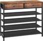 usikey Shoe Rack, 5 Tier Shoe Storage Organizer with 2 Drawers, Metal Shoe Shelf for 16-20 Pairs of Shoes, with 4 Oxford Fabric Shelves and Wooden Top, Shoe Stand for Closet, Rustic Brown UNYXJX009F