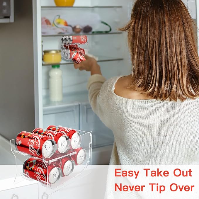 Soda Can Organizer for Mini Fridge, 9'' Acrylic Rolling Can Organizer Dispenser, Auto Beverage Can Holder Rack, Can Storage Organizer, Can Drink Holder for Canned Food Beer 12oz Standard Cans