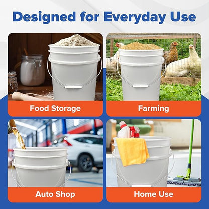 ePackageSupply 5 Gallon Bucket - Food Grade Bucket with Airtight Gamma Seal Screw-On Lid, BPA-Free, Heavy-Duty 90 Mil HDPE Plastic, Bulk Storage, Durable Container, Made in USA, White/White, 6 Packs