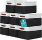 Uiifan 8 Pack 16 x 12 x 10 Inch Large Storage Baskets Collapsible Fabric Storage Cubes Bins with Handles for Shelves Closets Nursery Home Clothes Toys Organizers, Black