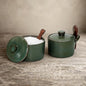 Handcrafted Speckled Ceramic Salt Cellar with Wooden Spoon, Rustic Vintage Spice Jar, Dishwasher Safe, 8.45 fl oz (Vintage Green set of 2)