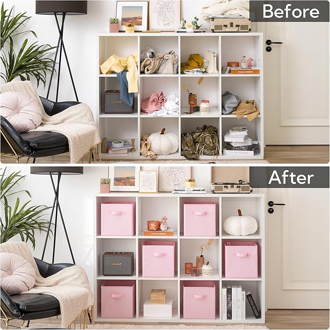 GRANNY SAYS Cube Storage Bins, 11 Inch 6 Pack Storage Cube Organizer, Foladble Fabric Storage Boxes with Handle, Decorative Clothing Storage Baskets for Shelves, Closet, Pink