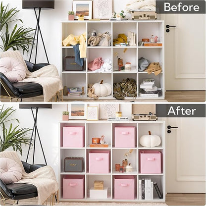 GRANNY SAYS Cube Storage Bins, 11 Inch 6 Pack Storage Cube Organizer, Foladble Fabric Storage Boxes with Handle, Decorative Clothing Storage Baskets for Shelves, Closet, Pink