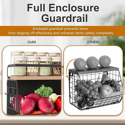 Fruit Basket 2 IN 1 Magnetic & Hanging Wall Produce Basket with Spice Rack for Potato and Onion Storage for Pantry,Kitchen Countertop and Fridge Organizer 2 PCS