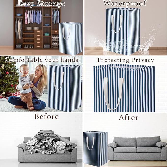 Waterproof Laundry Hamper 75L Collapsible Laundry Basket Extended Cotton Handle Laundry Bag Large Clothes Storage Toy Organization for Bathroom Bedroom Laundryroom College Dorms
