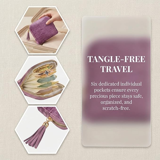 Vintage women's coin wallet jewelry storage bag, metal zipper multi-layer travel storage box, earrings, rings, necklaces, elegant storage bag, neutral Christmas and birthday gifts (violet)