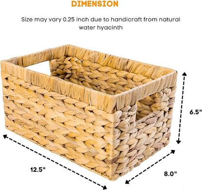 M4DECOR Set of 3 Water Hyacinth Storage Baskets – Wicker Baskets for Shelves, Decorative Woven Organizer Bin for Bathroom, Closet, or Pantry (3-Pack Medium)