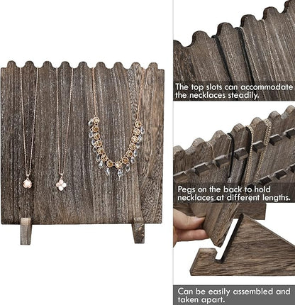 Ikee Design Set of 2 Wood Necklace Jewelry Display Stand for 8 Necklaces, Necklace Display Holder Organizer, Coffee Color