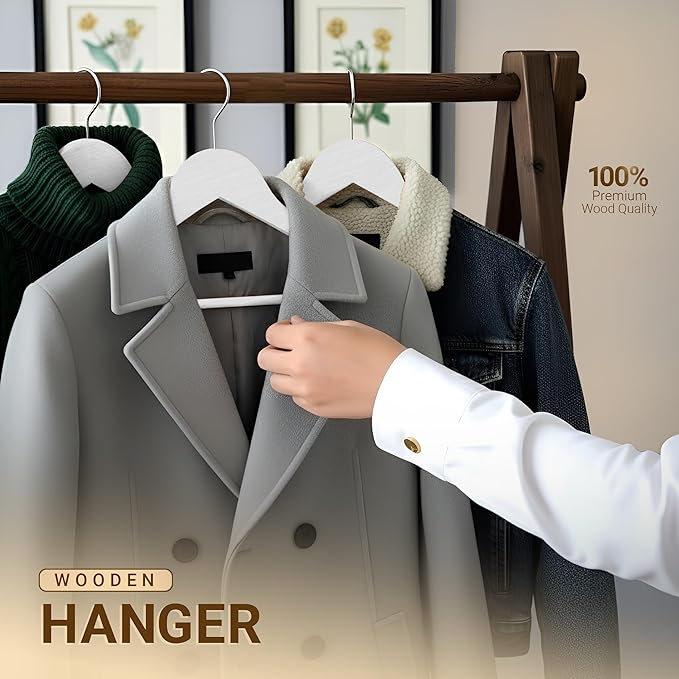 Utopia Home Premium Wooden Hangers 20 Pack - Durable & Slim Coat Hanger - Suit Hanger with 360-Degree Rotatable Hook - Wood Hangers with Shoulder Grooves (White Color)