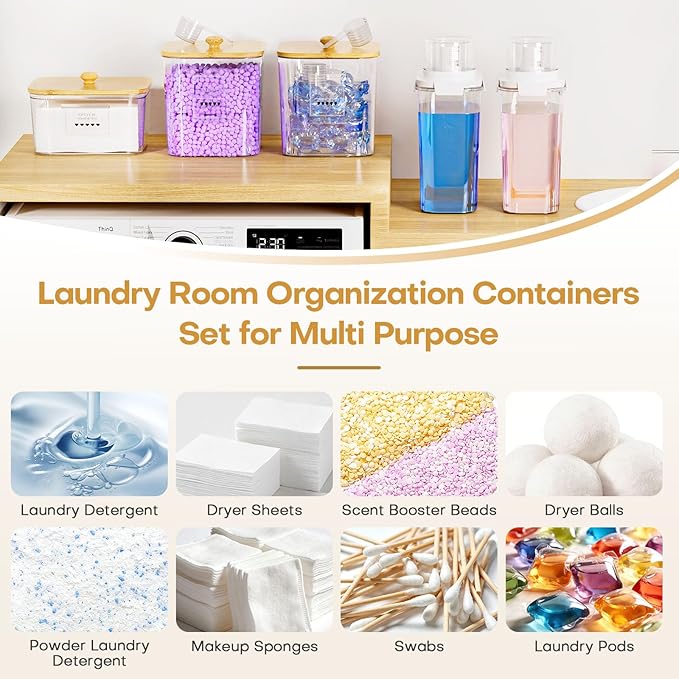 Homde Clear Laundry Detergent Dispenser: 3+2 Pack Reusable Pods Container with Lids for Dryer Balls - Plastic Sheets Holder Set for Scent Booster