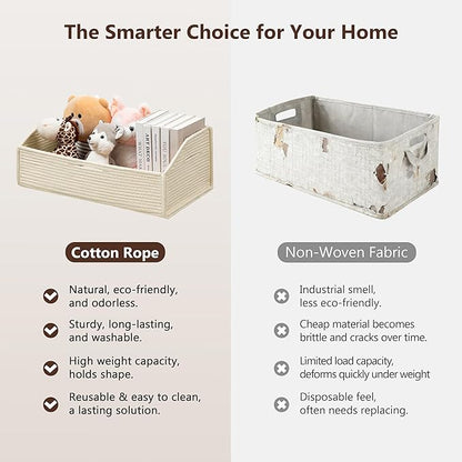 UBBCARE Closet Storage Bins 2 Pack, Cotton Rope Clothes Storage Bins & Sturdy Dog Toy Basket, 19" X 11" X 7" Shelf Baskets for Organizing, Beige
