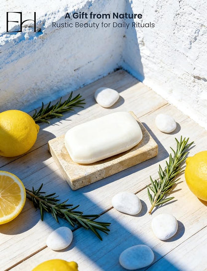Marble Soap Dish for Shower - Stone Soap Tray Holder, Natural Soap Bar Holder Countertop Caddy, Marble Bathroom Accessories (Beige Travertine)