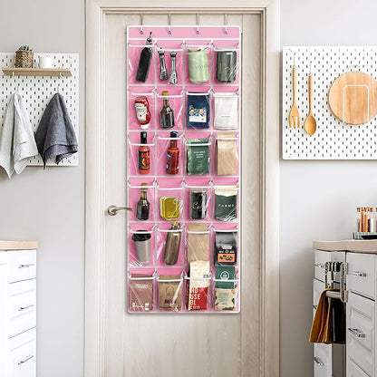 Simple Houseware 24 Pockets Large Clear Pockets Over The Door Hanging Shoe Organizer, Pink (56" x 22.5")