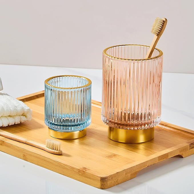 Makeup Brush Organizer, Toothbrush Holder, Desk Pen Pencil Holder, Multifunctional Vintage Glass Brush Cup (S/Blue/A3-13-US)