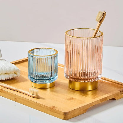 Makeup Brush Organizer, Toothbrush Holder, Desk Pen Pencil Holder, Multifunctional Vintage Glass Brush Cup (S/Blue/A3-13-US)
