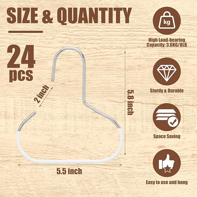 Zonon 24 Pcs Scarf Hangers Metal Belt Hat Ring Hanger with Grip Coating, Scarf Organizer Storage Holders for Ties Scarves Belts Tank Tops Hat Hooks (White)