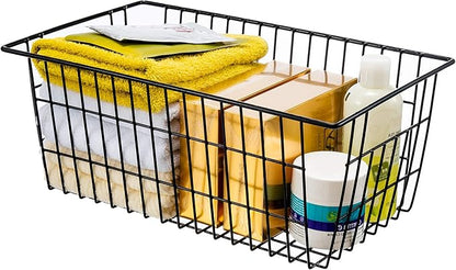 iPEGTOP Wire Freezer Stroage Baskets, 13.4 inch Set of 2 Farmhouse Storage Bins Basket Freezer Storage Organizer Bins with Handles for Kitchen Cabinets, Pantry, Closets, Bedrooms, Bathrooms- Black