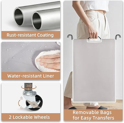 STORAGE MANIAC Laundry Sorter 4 Section, 47.5 Gal (180 L) Laundry Hamper with Wheels, Clothes Divider Basket Sorter, Clothes Separator Hamper Cart with Wheels and Removable Bags, Gray