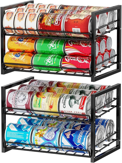 Set of 2 Sturdy Cans Organizer Holder, Stackable Can Dispenser Holds Up to 60 Cans for Pantry, Kitchen, Black