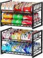 Set of 2 Sturdy Cans Organizer Holder, Stackable Can Dispenser Holds Up to 60 Cans for Pantry, Kitchen, Black