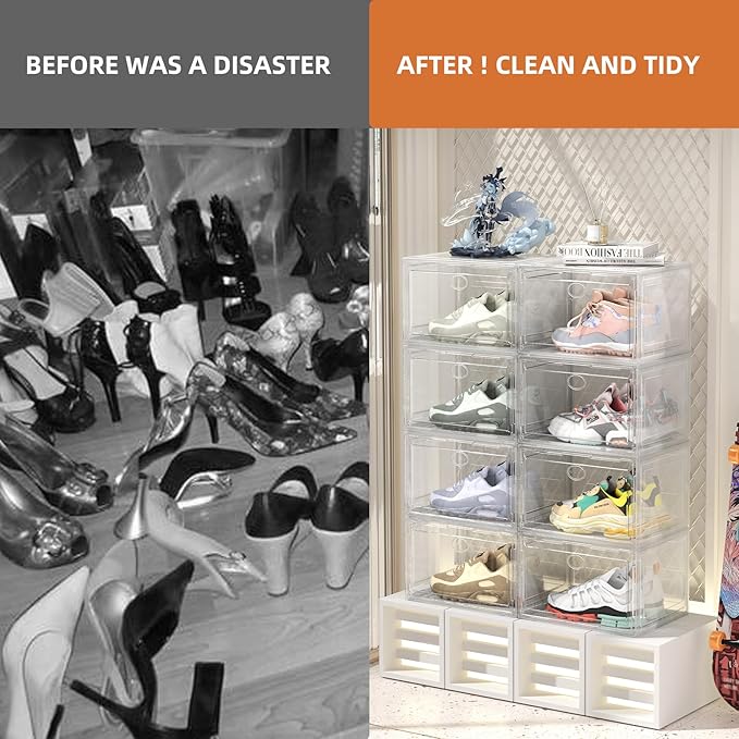 8 Pack Drop Side Shoe Box, XL Entryway Shoe Storage Box, Clear Shoe Storage Boxes Stackable Suitable for Sneakers, Casual Shoes(Clear)