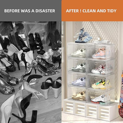 8 Pack Drop Side Shoe Box, XL Entryway Shoe Storage Box, Clear Shoe Storage Boxes Stackable Suitable for Sneakers, Casual Shoes(Clear)