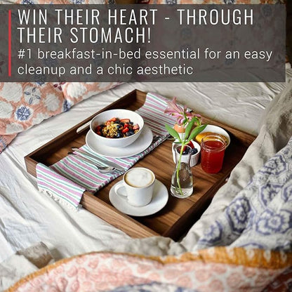 Virginia Boys Kitchens Walnut Wood Serving Tray with Handles - Serve Coffee, Tea, Cocktails, Appetizers, Breakfast in Bed or for Ottomans or Desk - 20x20 Square