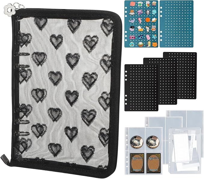 Chillpaper Enamel Pin Display Book Collection Trading Book Portable Brooch Pins Holder Storage Organizer Case Zippered (Black Heart Lace)
