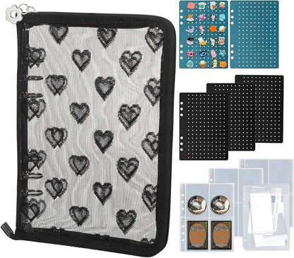 Chillpaper Enamel Pin Display Book Collection Trading Book Portable Brooch Pins Holder Storage Organizer Case Zippered (Black Heart Lace)
