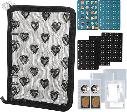 Chillpaper Enamel Pin Display Book Collection Trading Book Portable Brooch Pins Holder Storage Organizer Case Zippered (Black Heart Lace)