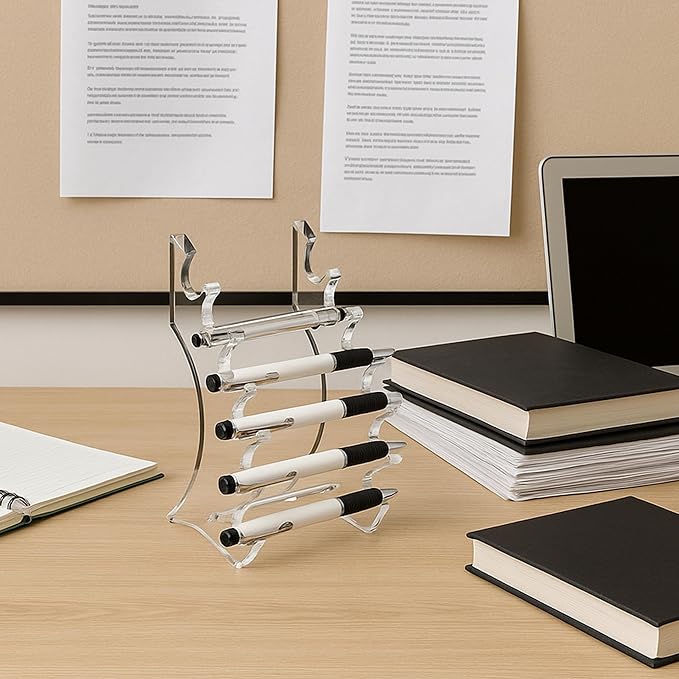 AMT Acrylic Pen Holder, CLEAR Makeup Display, Thick and Sturdy, Organizer Holder for Makeup Brush Fountain Pen, E-Cigarette, Vapor Display Case. (7- slots)