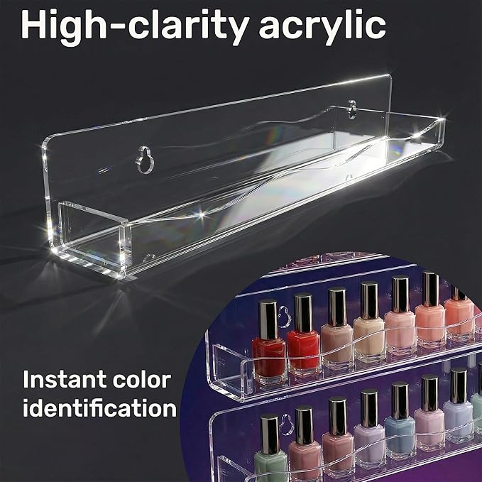 YMVV 15" Nail Polish Racks Wall Mounted Shelf,6 Pack Clear Acrylic Nail Polish Organizer Nail Supplies for Nail Techs,Great Display for Salons Retailers
