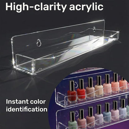 YMVV 15" Nail Polish Racks Wall Mounted Shelf,6 Pack Clear Acrylic Nail Polish Organizer Nail Supplies for Nail Techs,Great Display for Salons Retailers