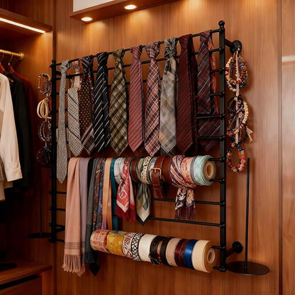12 Layers Black Wall Display Stand Wrapping Paper Ribbon Organizer Holder Storage Scarf Tie Belt Towel Spool Sewing Tool Hijab Metal Shelving for Home, Retail Stores, Flower Shop,Studio-120cm