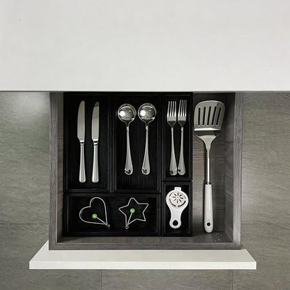bamboo drawer organizer Set,expandable drawer dividers,wooden storage organizers,drawer organizers for kitchen, bathroom,flatware,Tea Bag Organizer (1 X 5PCS Black)