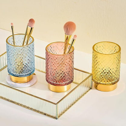 Makeup Brush Holder Organizer,Toothbrush Holders,Desk Pen Pencil Holder,Multifunctional Vintage Glass Brush Cup（A45-3-US）