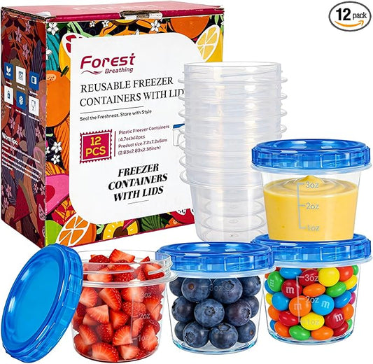 12 Pack 4oz Small Freezer Storage Containers with Twist Top Lids Airtight, Mini Reusable Plastic Food Storage Containers with Lids for Snack Condiment Salad Dressings Sauces Soup, Condiment Sauce Cups